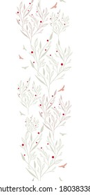 white pattern with trees and birds. vertical