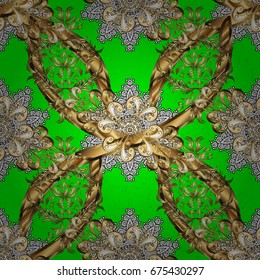 White pattern. Vector oriental ornament. Pattern on green and white background with white elements.