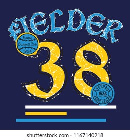 White patterned blue texts and yellow numbers with around lines and logo. Vector illustration.