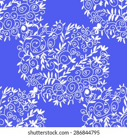 White patterns in national style on a blue background.