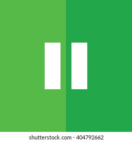 White pause button vector icon. Green background