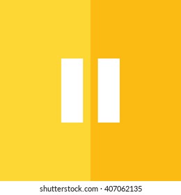 White pause button vector icon. Yellow background