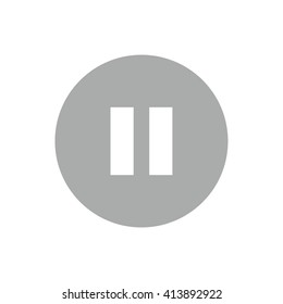 White pause button vector icon. Gray circle. Gray button