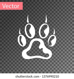 White Paw print icon isolated on transparent background. Dog or cat paw print. Animal track. Vector Illustration
