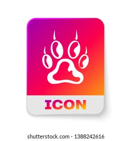 White Paw print icon isolated on white background. Dog or cat paw print. Animal track. Rectangle color button. Vector Illustration