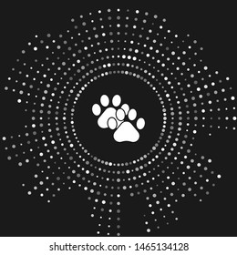 White Paw print icon isolated on grey background. Dog or cat paw print. Animal track. Abstract circle random dots. Vector Illustration