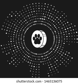 White Paw print icon isolated on grey background. Dog or cat paw print. Animal track. Abstract circle random dots. Vector Illustration