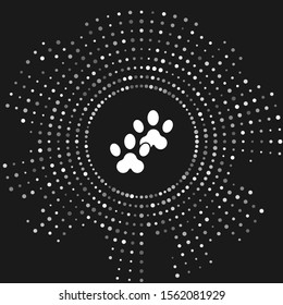 White Paw print icon isolated on grey background. Dog or cat paw print. Animal track. Abstract circle random dots. Vector Illustration