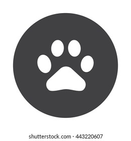 White Paw Print icon on black button isolated on white