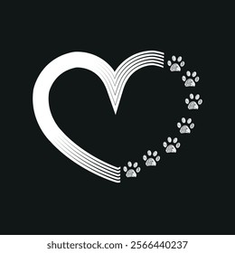 White paw prints made of heart. Tattoo, t-shirt design element