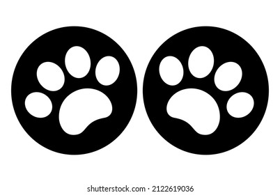 White paw prints on black circles sign symbol logo button icon.	
