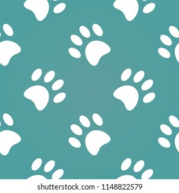 White paw seamless pattern with transparent background.