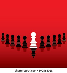 white pawn become leader show to black pawn pieces concept design vector