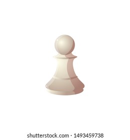 White pawn chess icon. Raster illustration in flat cartoon style on white background