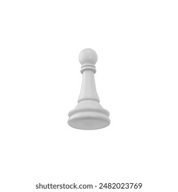 White pawn chess piece in 3D vector illustration with slight tilt. Realistic board game object depicted suspended in the air on an isolated background.