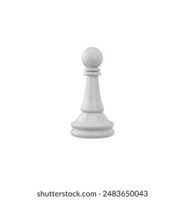 Pieza de ajedrez de peón blanco Ilustración vectorial de estilo plástico 3d. Icono de peón de ajedrez realista aislado sobre fondo blanco. Figura del volumen del juego de mesa intelectual de estrategia