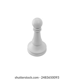 White Pawn chess piece 3d plastic style vector illustration. Realistic chessmen pawn icon isolated on white background. Strategy intellectual board game volume figure isometry top view