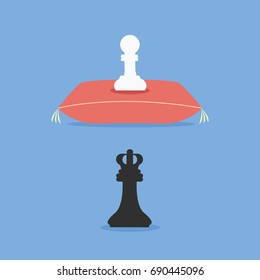 white pawn chess piece  or employee cartoon. flat design game for businessman boss or manager vector on a royal pillow or cushion