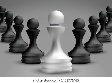 White Pawn Chess Standing on front of Black Pawn Chess. Leadership Concept. Vector Illustration