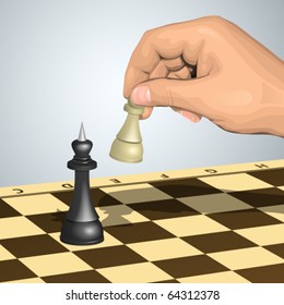 White pawn in hand makes attack against the black king