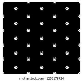 White paws on black background. Black and white seamless pattern