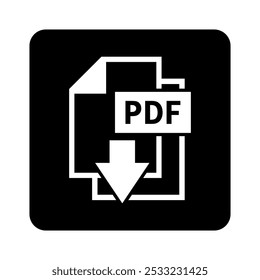 ícone branco de download de PDF no fundo preto