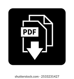 ícone branco de download de PDF no fundo preto