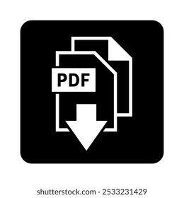 ícone branco de download de PDF no fundo preto