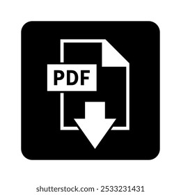 ícone branco de download de PDF no fundo preto