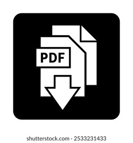 ícone branco de download de PDF no fundo preto