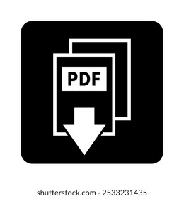 ícone branco de download de PDF no fundo preto