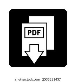 ícone branco de download de PDF no fundo preto