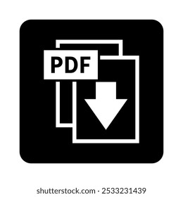 ícone branco de download de PDF no fundo preto