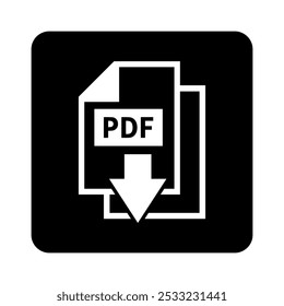 ícone branco de download de PDF no fundo preto