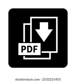 ícone branco de download de PDF no fundo preto