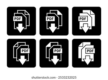 ícone branco de download de PDF no fundo preto