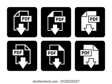 ícone branco de download de PDF no fundo preto