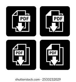 ícone branco de download de PDF no fundo preto