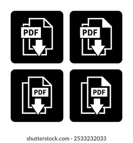 ícone branco de download de PDF no fundo preto