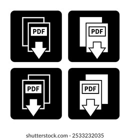 ícone branco de download de PDF no fundo preto