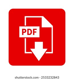 ícone branco de download de PDF em fundo vermelho