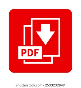 ícone branco de download de PDF em fundo vermelho