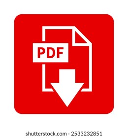 ícone branco de download de PDF em fundo vermelho