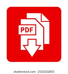 ícone branco de download de PDF em fundo vermelho