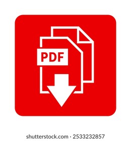 white PDF download icon on red background