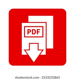 ícone branco de download de PDF em fundo vermelho