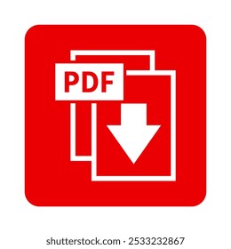 ícone branco de download de PDF em fundo vermelho