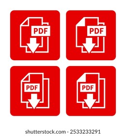 ícone branco de download de PDF em fundo vermelho