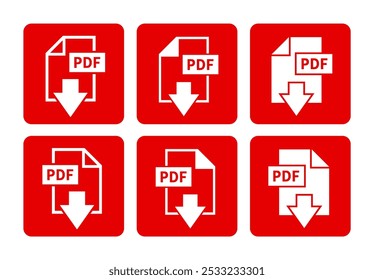 ícone branco de download de PDF em fundo vermelho