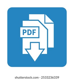 ícone branco de download de PDF em fundo azul